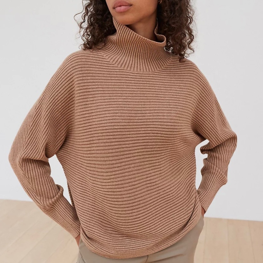 Aritzia babaton dumont ribbed turtleneck wool sweater tan - Picture 1 of 8
